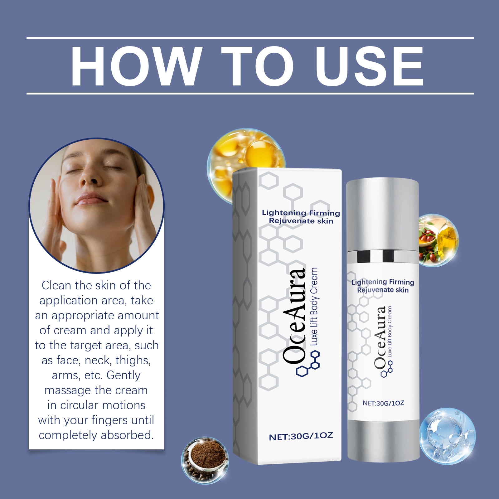 OceAura Body Cream Hydrating Firming Repair Face & Body Moisturizing Cream
